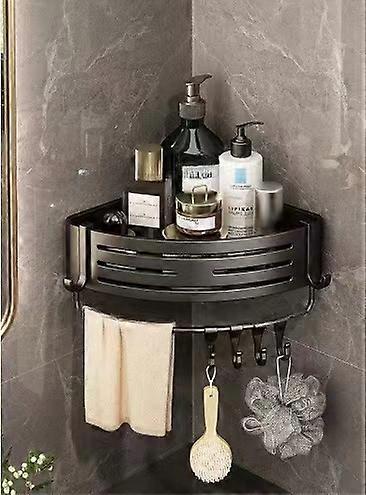 Colț de duș Raft cu bară prosop Spațiu cârlig Aluminiu Raft baie fără găurire Suport șampon Accesoriu baie