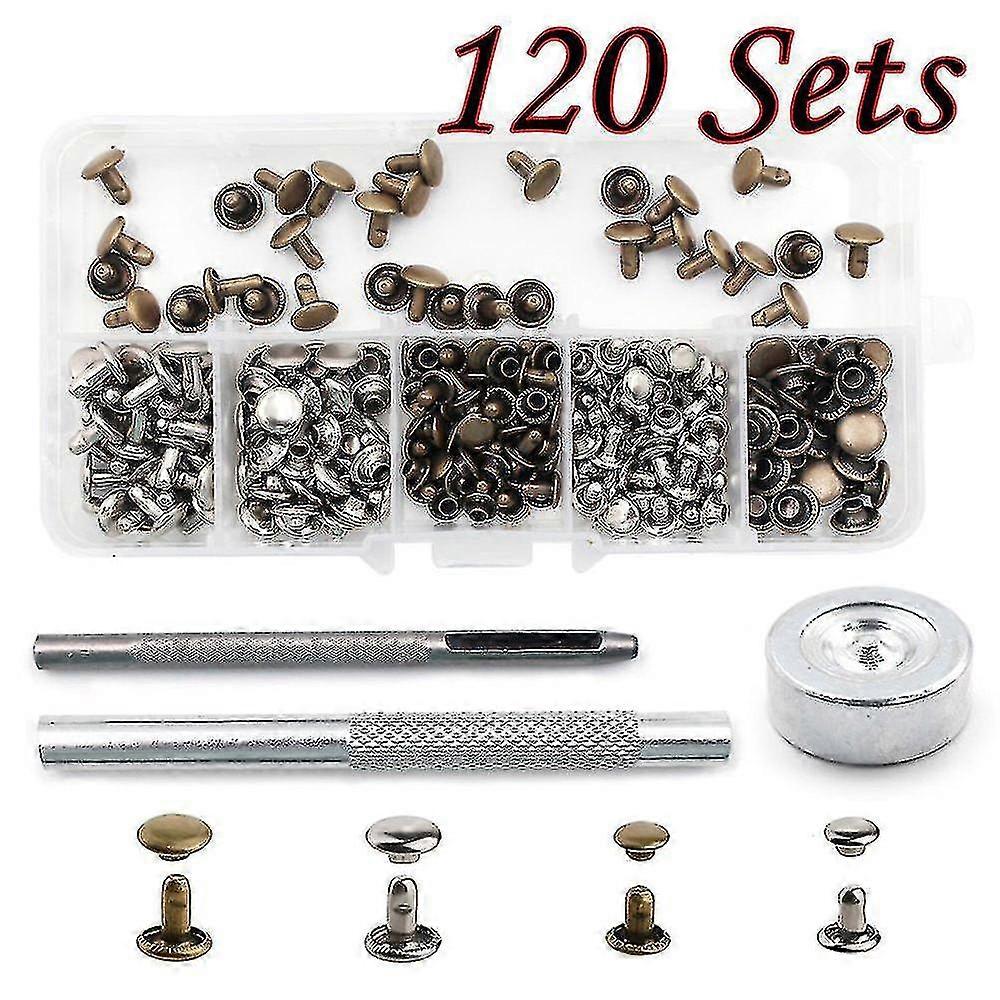 2024  New  120 Sets Leather Rivets With Fixing Tool Kit Double Cap Rivet Metal Studs