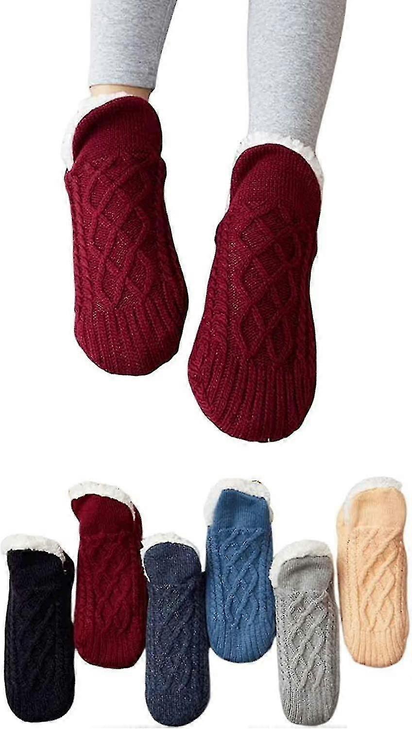 1 Pair Woven And Velvet Indoor Socks Slippers, Indoor Floor Non-slip Thermal Socks, Bye To Numbness, Swellin - S
