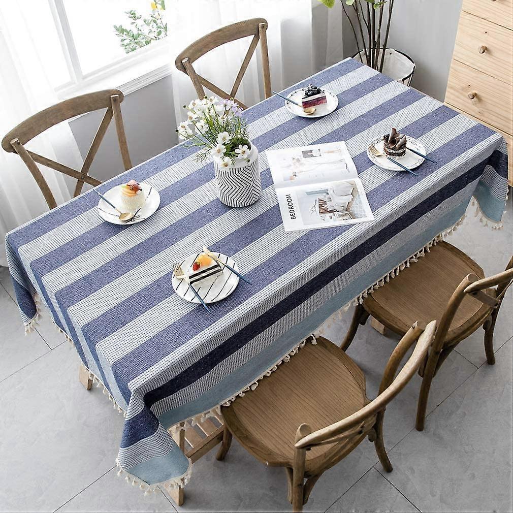 Tablecloth Cotton Linen Simple Style Table Linen Table Runner with Tassel Designed Stripes Splicing