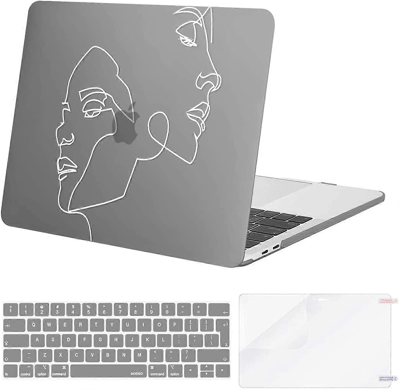 Grijs: Compatibel met: MacBook Pro, 13 inch, Case, 2016-2021 Release A2338, M1, A2251, A2289, A2159, A1989, A1706, A1708, Plastic Face Sketch, Hard Shell & Keyboa