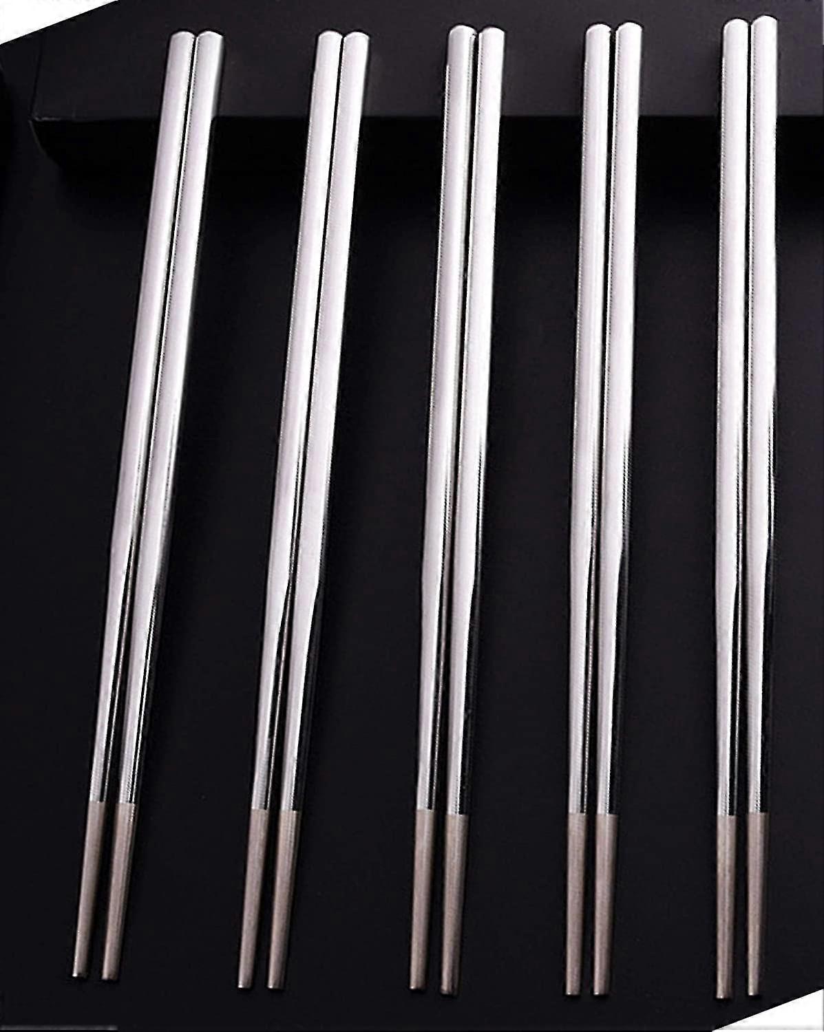 5 Pairs Chopsticks Silver 304 Stainless Steel Reusable Metal Chopsticks Hollow Square Shape For Sushi Dinner (general Packaging)