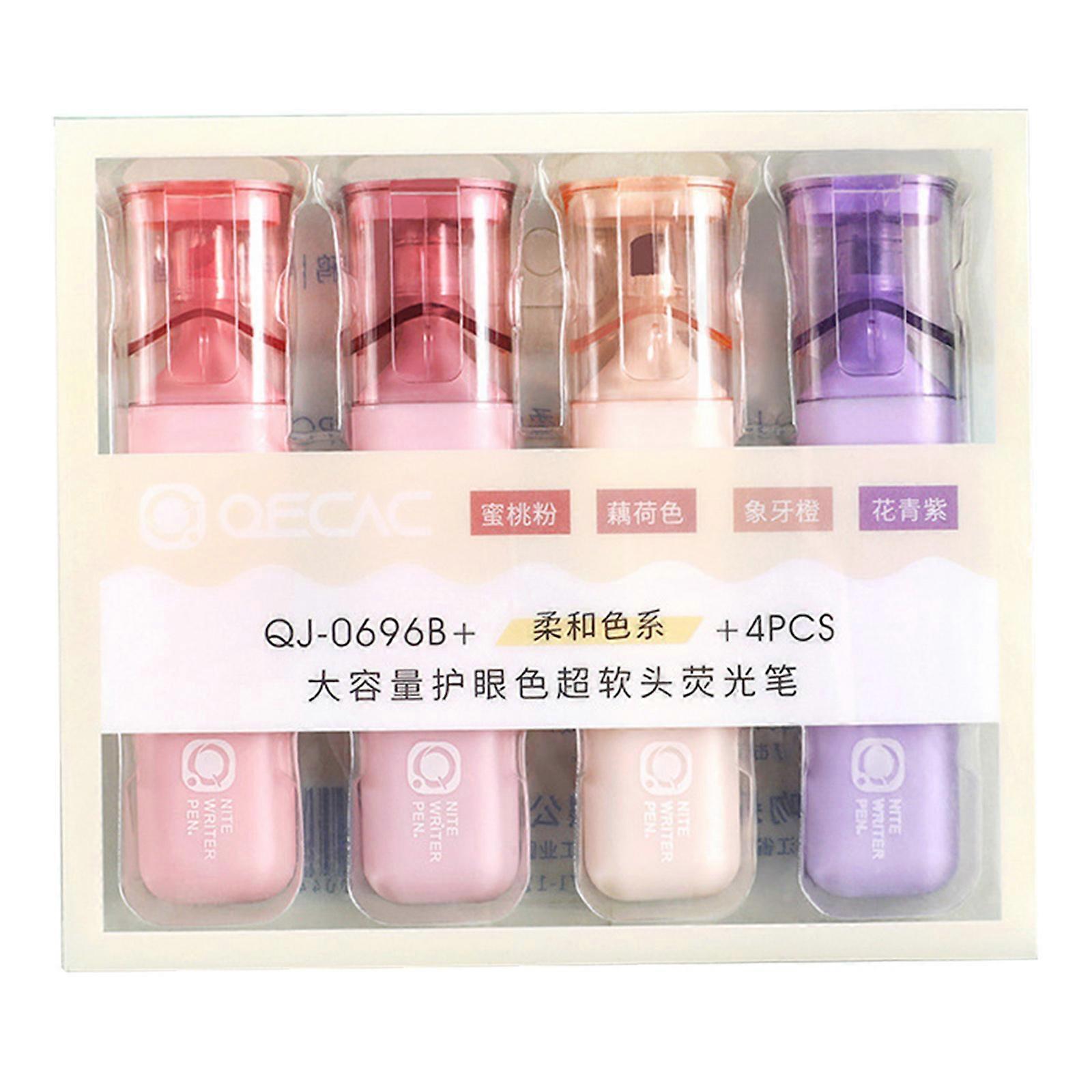  4-count Student Fluorescent Highlighters Chisel Tip Macaron Colors Quick-drying