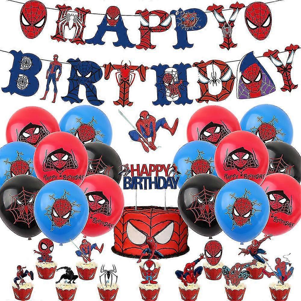 44 Pcs Spider Man Birthday Themed Party Decorations Set With Banner Cake Topper