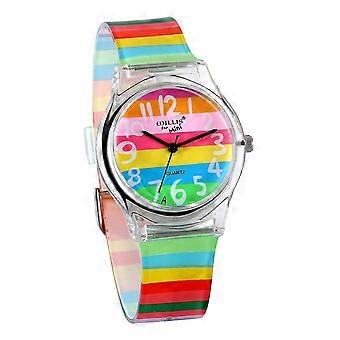 Kid horloges voor leeftijden 6-16 kinderen Kleine meisjes Quartz horloge leuke kleurrijke regenboog eerste keer leraar gemakkelijk te lezen polshorloges