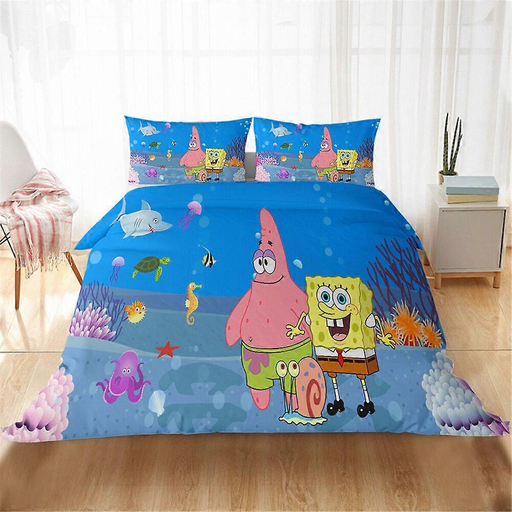 v3139 Lençóis Bob Esponja Cama Doona Capa de Edredão Conjunto Lençóis IU3139