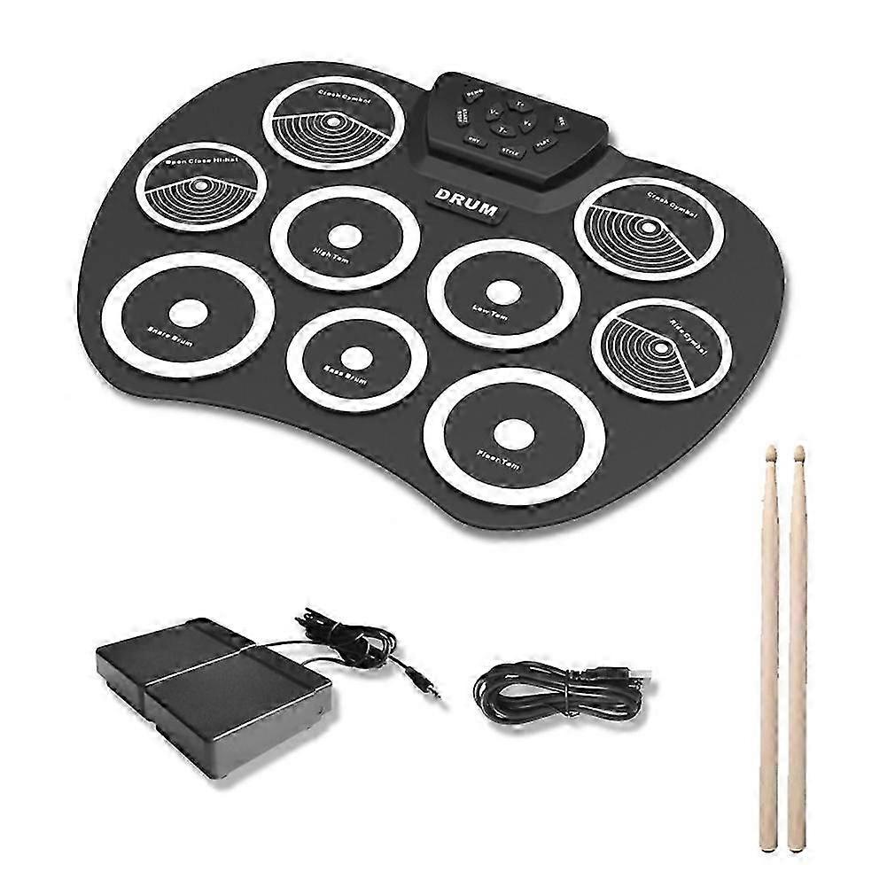 Conjunto de bateria eletrônica Tambor enrolado à mão 9 pad Interface Midi Suporta jogos Conjunto de bateria portátil com pedais de baquetas
