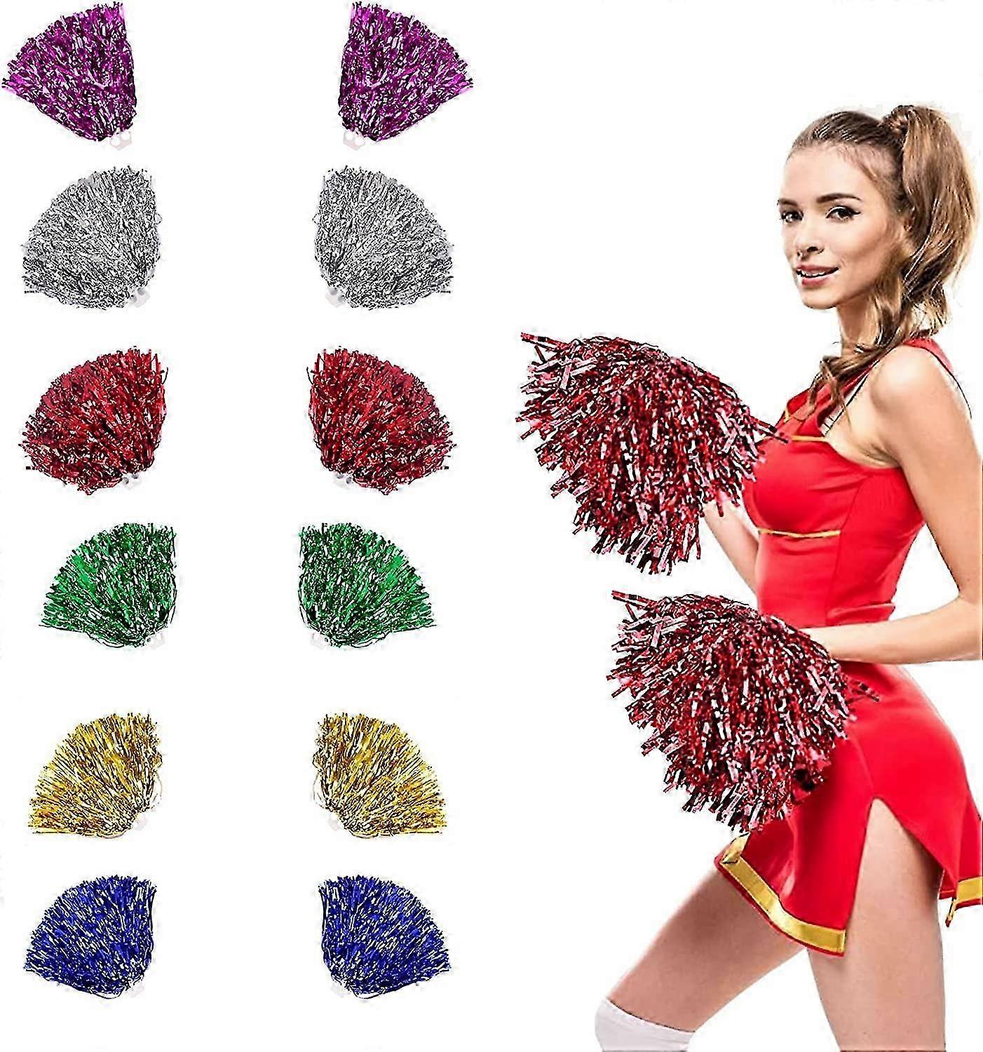 Durable Cheerleading Pom Poms, 12 Pieces (Random Colors)