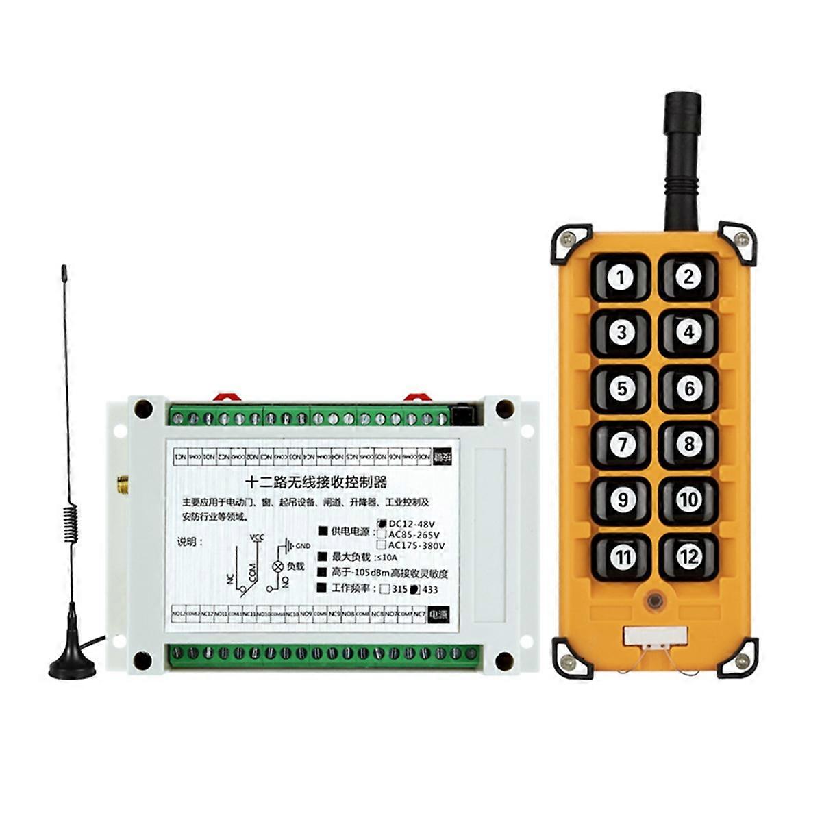 433MHz Industrial 12CH Receiver DC12V-48V RF Wireless Remote Control Overhead Travelling Crane System