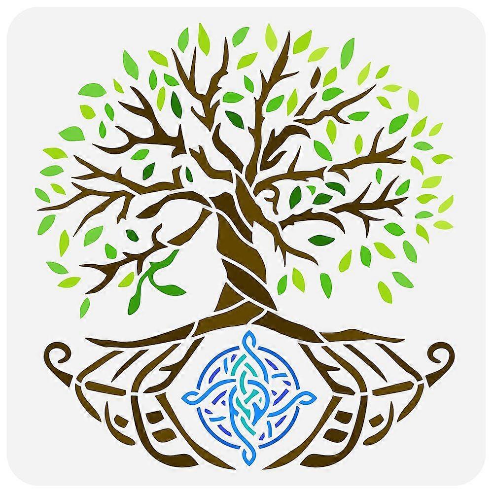 PET Hollow Out Drawing Painting Stencils for DIY Scrapbook Photo Album Tree of Life Pattern 30x30cm