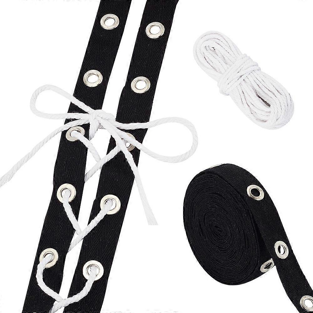 5 Yards Cotton Ribbons with Eyelet Rings with 10M Cotton String Threads for DIY Crafts Mixed Color 6~20mm
