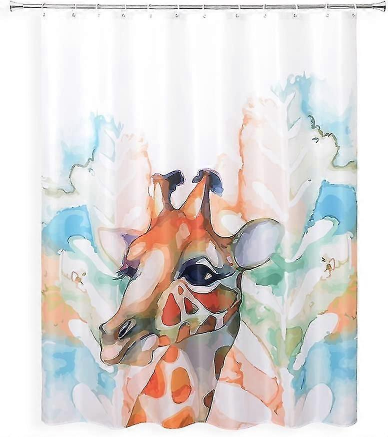 Waterproof Shower Curtain For Bathroom With 12 Hooks, Giraffe Design