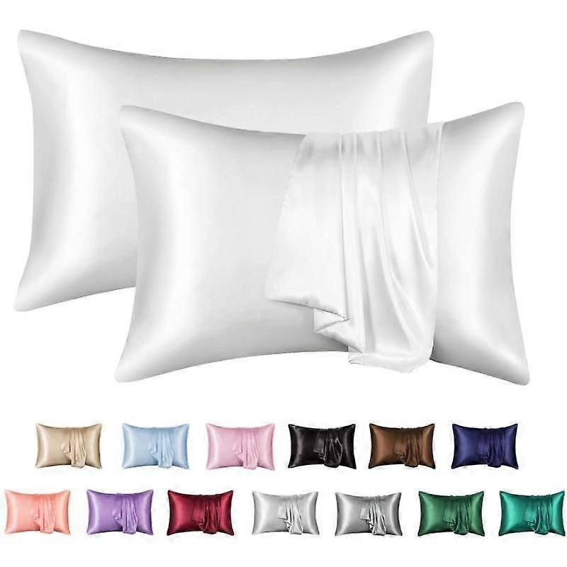 SBSGV satijnen kussensloop voor haar en huid, zijden satijnen kussensloop 2 stuks, zijdezachte kussensloop met envelopsluiting (20 x 26, ivoor)