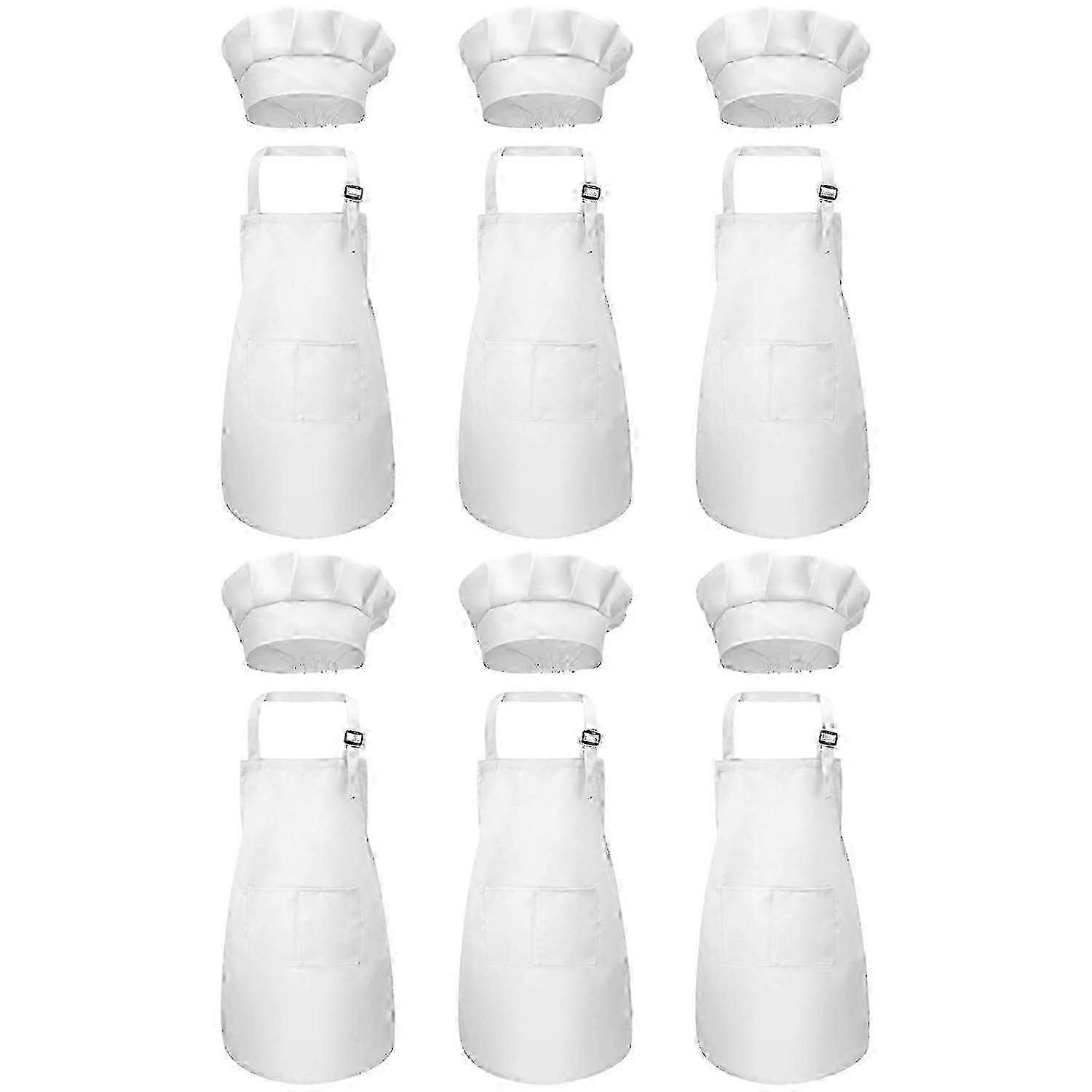 12-piece Apron And Chef Hat Set, Adjustable Children's Apron With Pockets (white, Suitable For 2-6
