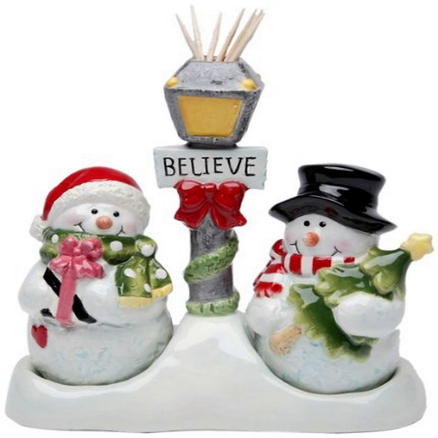 Snowman Salt and Pepper Set and Toothpick Holder