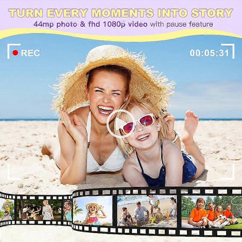 Fhd 1080p Digital Camera, 44mp Point And Shoot, 16x Zoom, Anti-shake, Vlogging