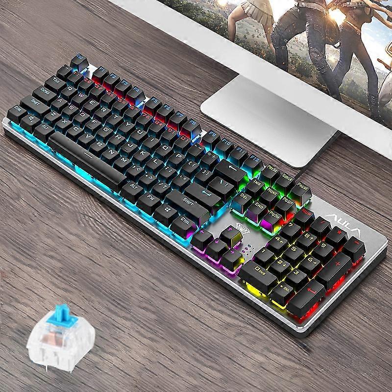 AULA S2016 104-keys Square Key Cap Mixing Light Mechanical Blue Switch Metal Panel Wired USB Gaming Keyboard, Length: 1.6m