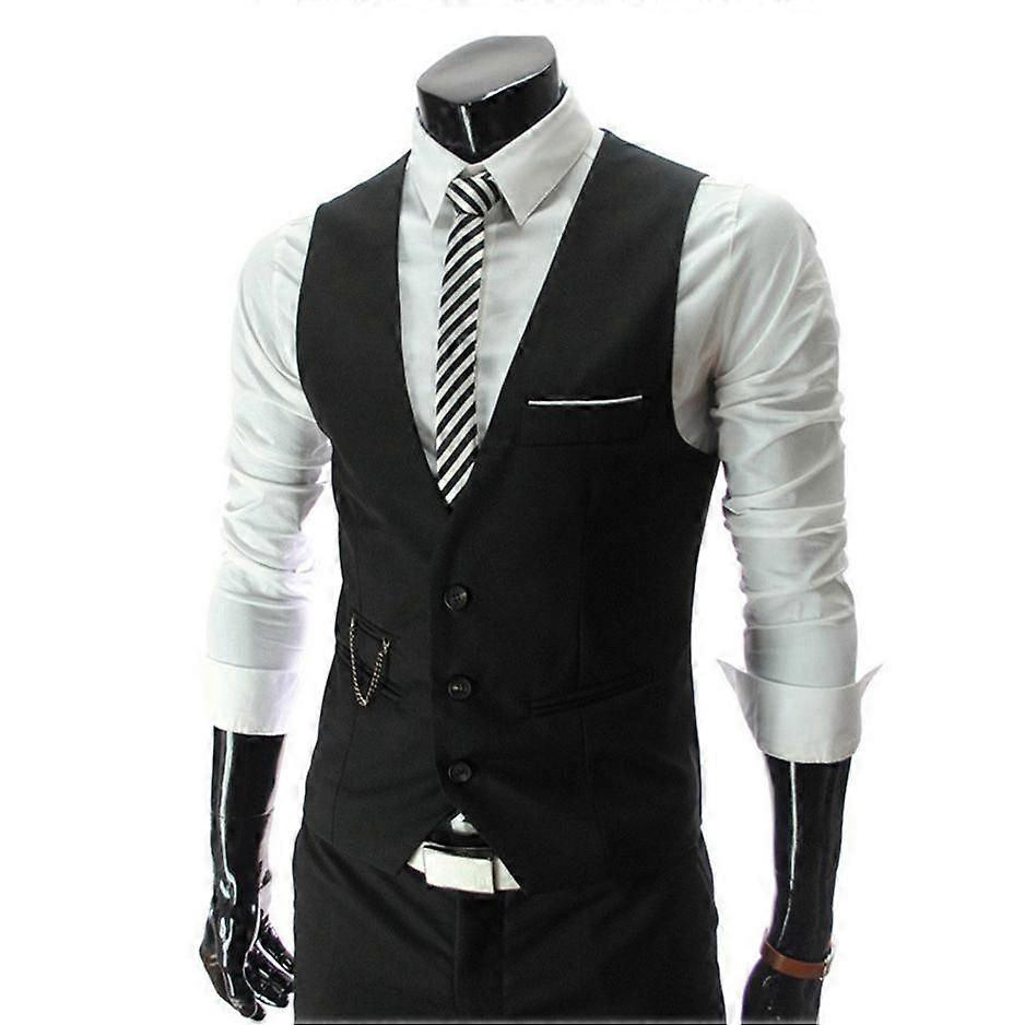MAITA Men Pure Color Bicycle V-Neck Leisure Sleeveless Jacket Wear Sleeveless Back Straps Business Formal Waistcoat Single-breasted Suit-Vest Slim