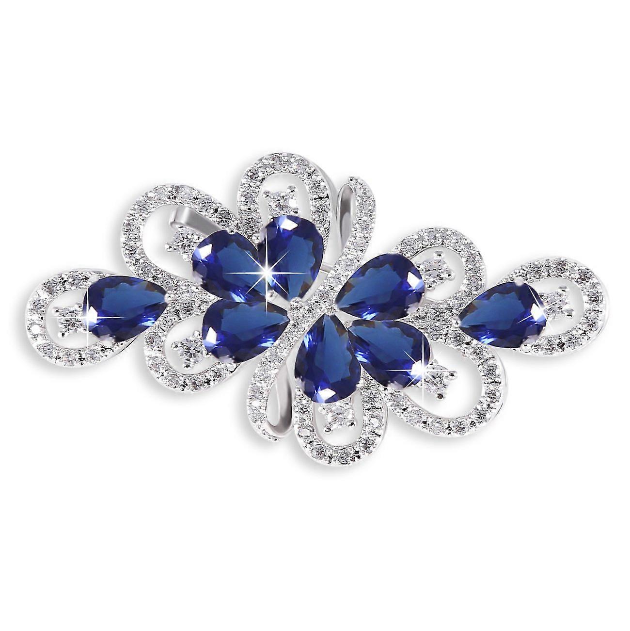 Blue Sapphire Colored White Round Cubic Zircon Brooch