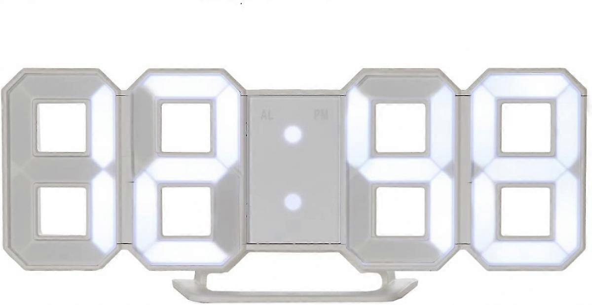 JUSCH Minimalist LED Clock with 3 Adjustable Brightness Levels and AC/DC Power Adapter - Digital LED Desk Clock | Wall Clock | Alarm Clock - White,xzw