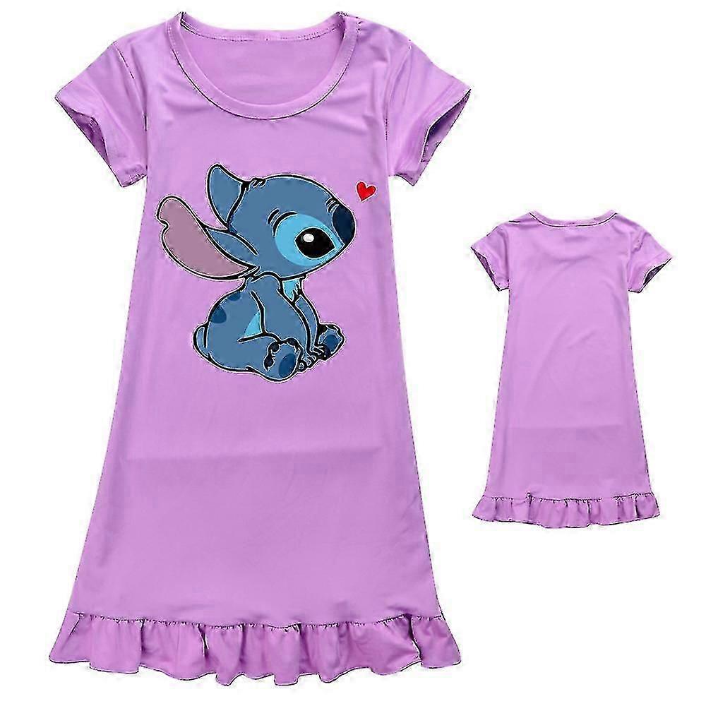 Girls Lilo Stitch Printed Pjs Sleepwear Dress Kids Crew Neck Short Sleeve Pyjamas Nightdress Nightwear 7-14 Years -nmaov