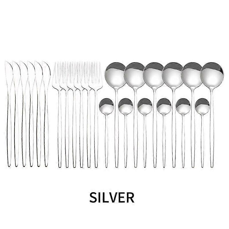 24pcs Gold Dinnerware Set Stainless Steel Cutlery Set Knife Fork Spoon Tableware Set Kitchen Flatware Set Dishwasher Safe