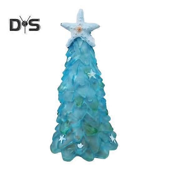 12/15/20CM Seaglass Christmas Tree Decoration Blue Green Sea Glass Starfish Shell Ocean-themed Xmas Tree Figurine Holiday Resin Tree Desktop Ornament
