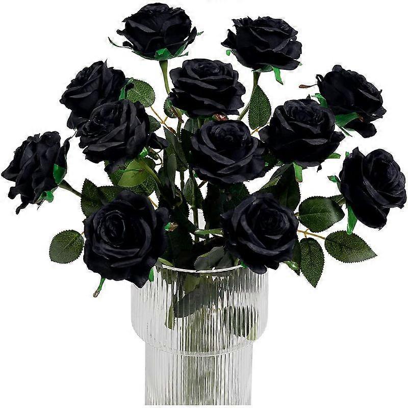 Aisiting 12 Pack Halloween Decorations Black Rose Artificial Flower Reali