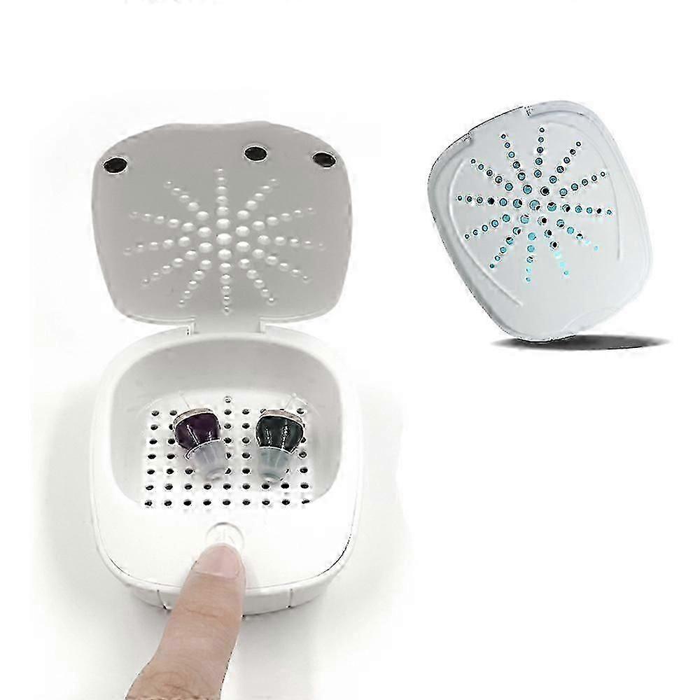 مجفف السمع ، ملحق مزيل الرطوبة | طقم صندوق ضوء الأشعة فوق البنفسجية UV-C | يزيل العرق والرطوبة من المعينات السمعية