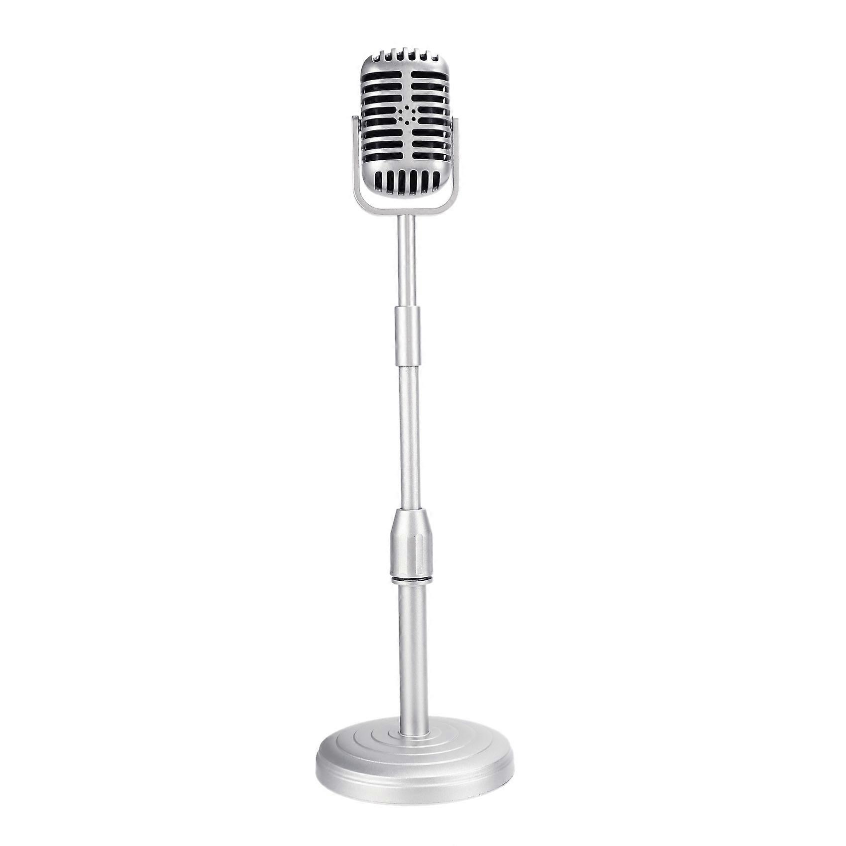 Vintage Desktop Microphone Prop Model with Adjustable Height,Silver