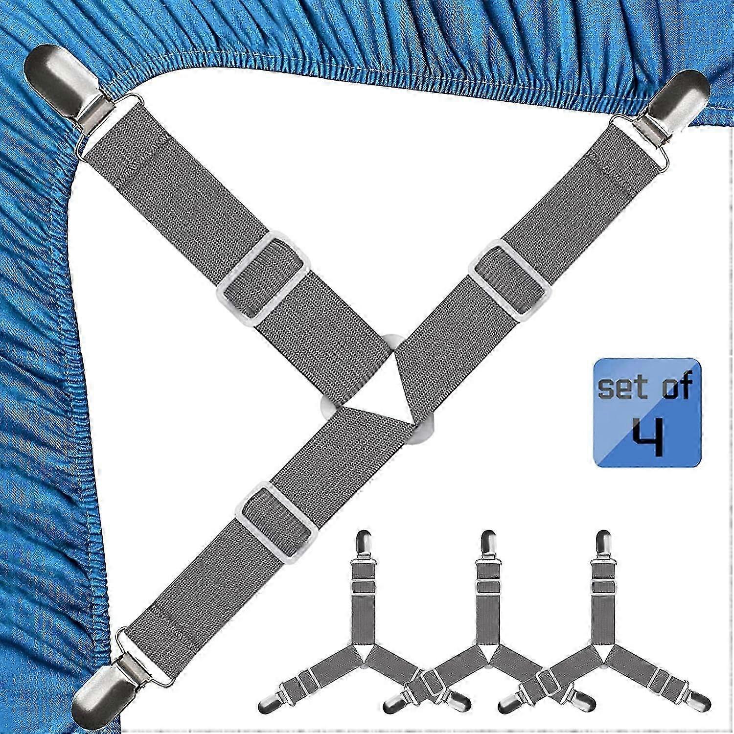 Gray Adjustable Bed Sheet Fasteners - 4 Pack