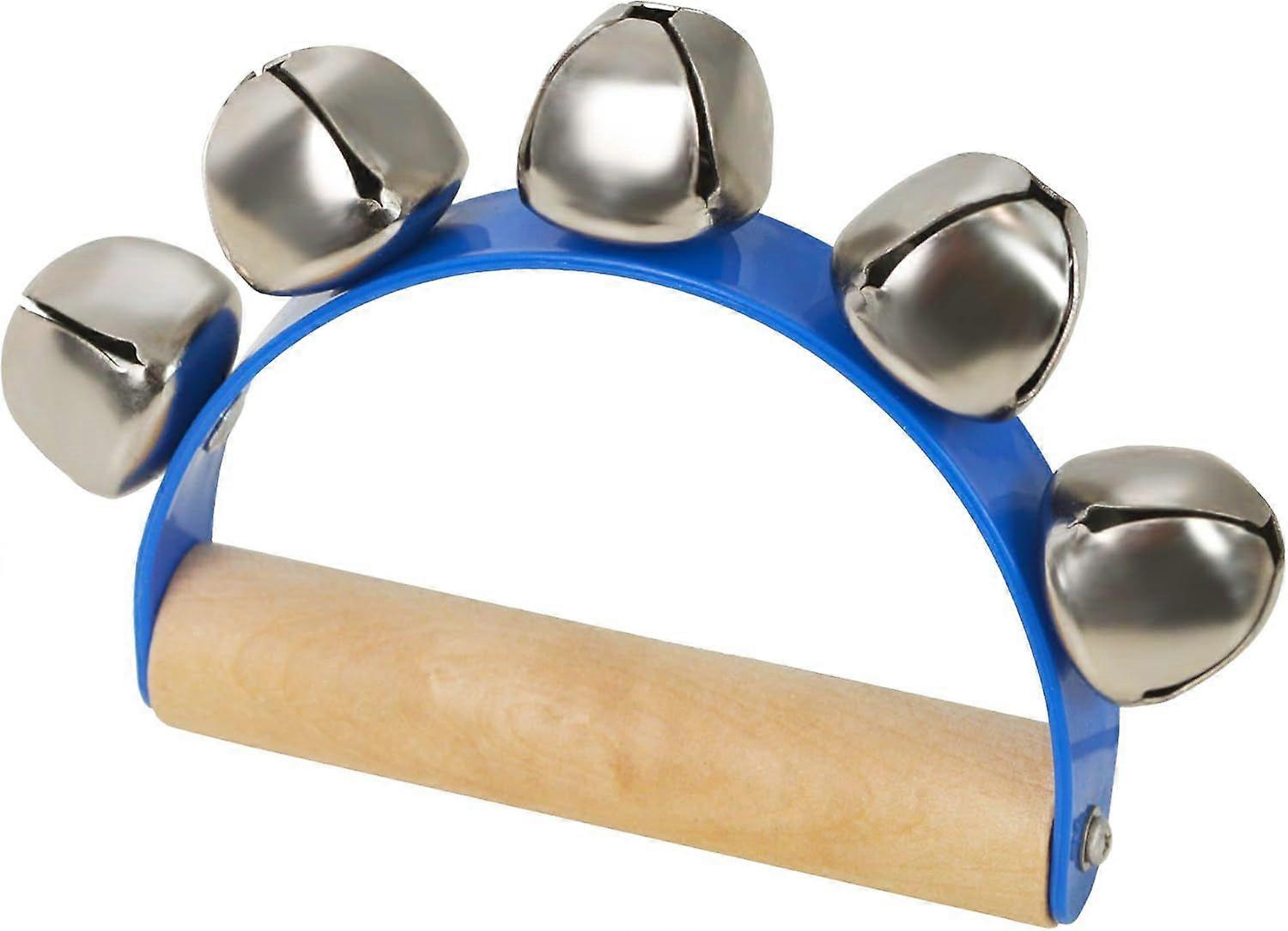 5 Bell Jingle Shaking Sleigh Bell Handbell with Wooden Handle - Blue