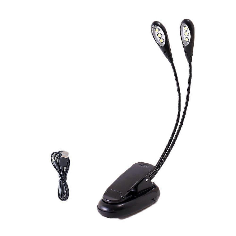 LED Light for Music Stand, Adjustable Double Head Clip on Lamp with USB Cable Lamp for E-Reader Book & Bed Headboard (6 leds)