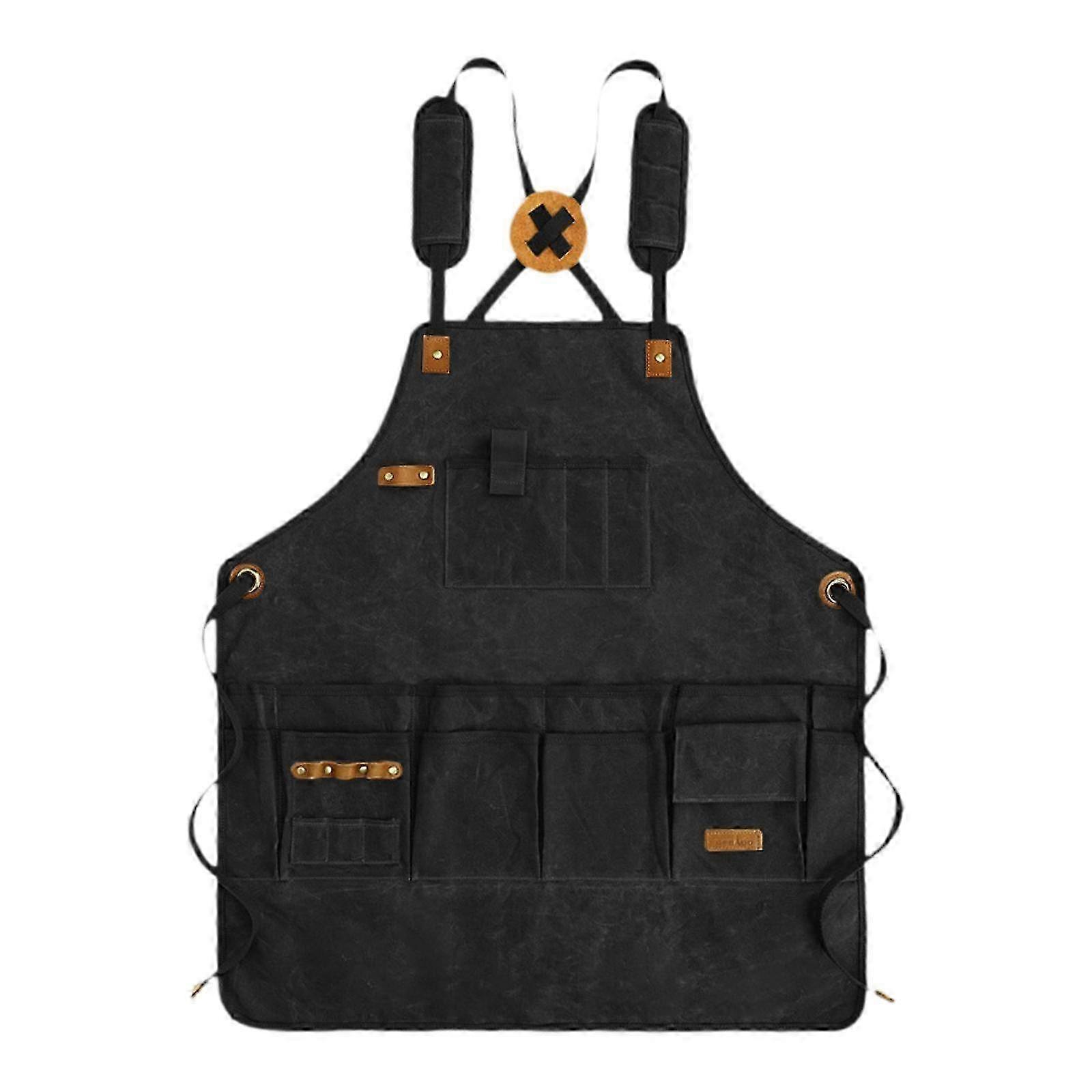 Heavy Duty Canvas Work Apron with Adjustable Crossback & Tool Pockets for Kitchen, Garage