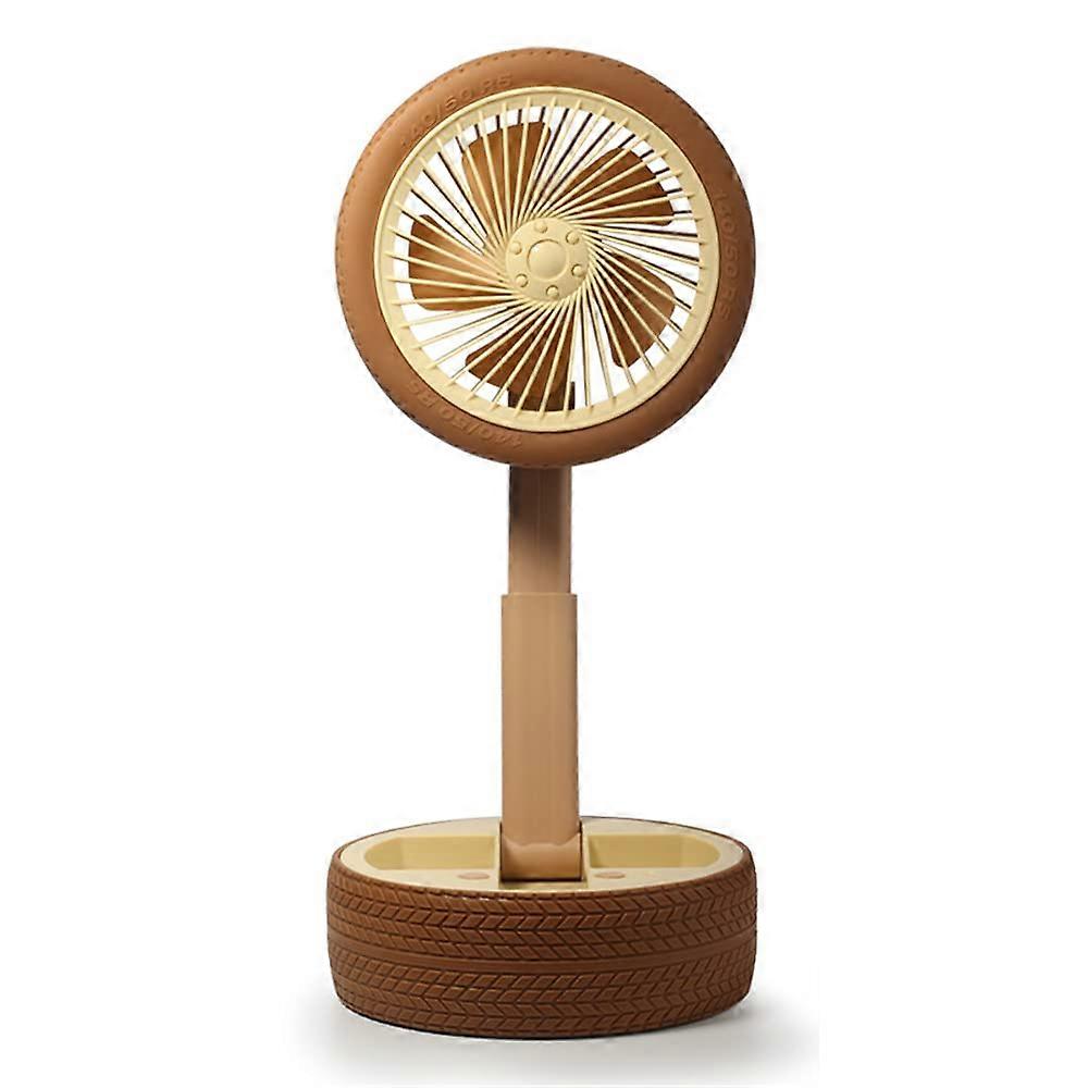 Personal Fan, Retractable Mini Fan with Light, Wheel Folding USB Desktop Fan, Small Brown Portable Fan