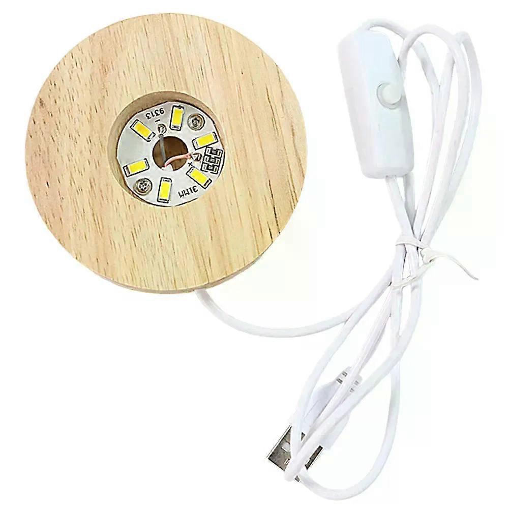 4 Inch Illuminated Display Base Wooden LED Night Light Base Round LED Display Stand for for Resin Glass 3D Crystal Acrylic