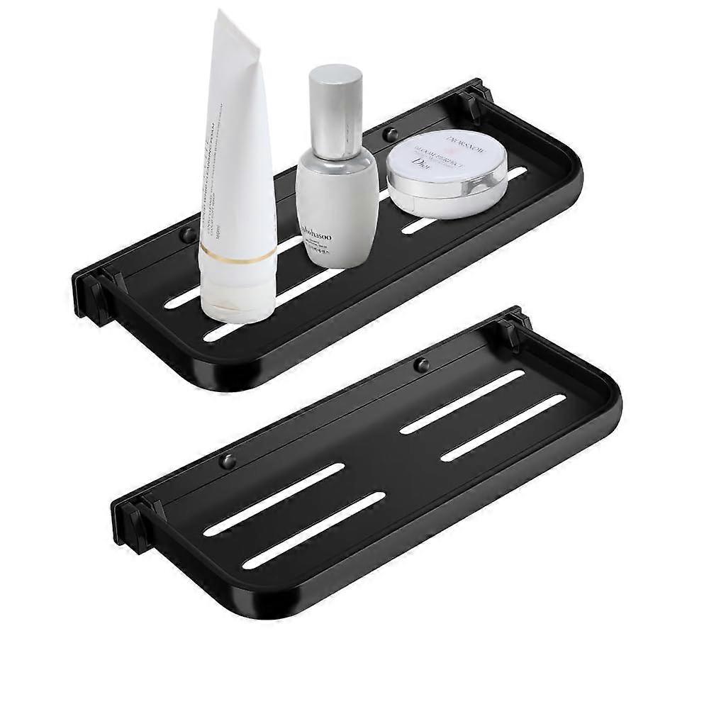 RV Foldable Shelf, Metal Floating Shelves, 2 Tier Hidden Shower Shelves Rack,SpaceSaver, WallMounted, 12 inch, Black