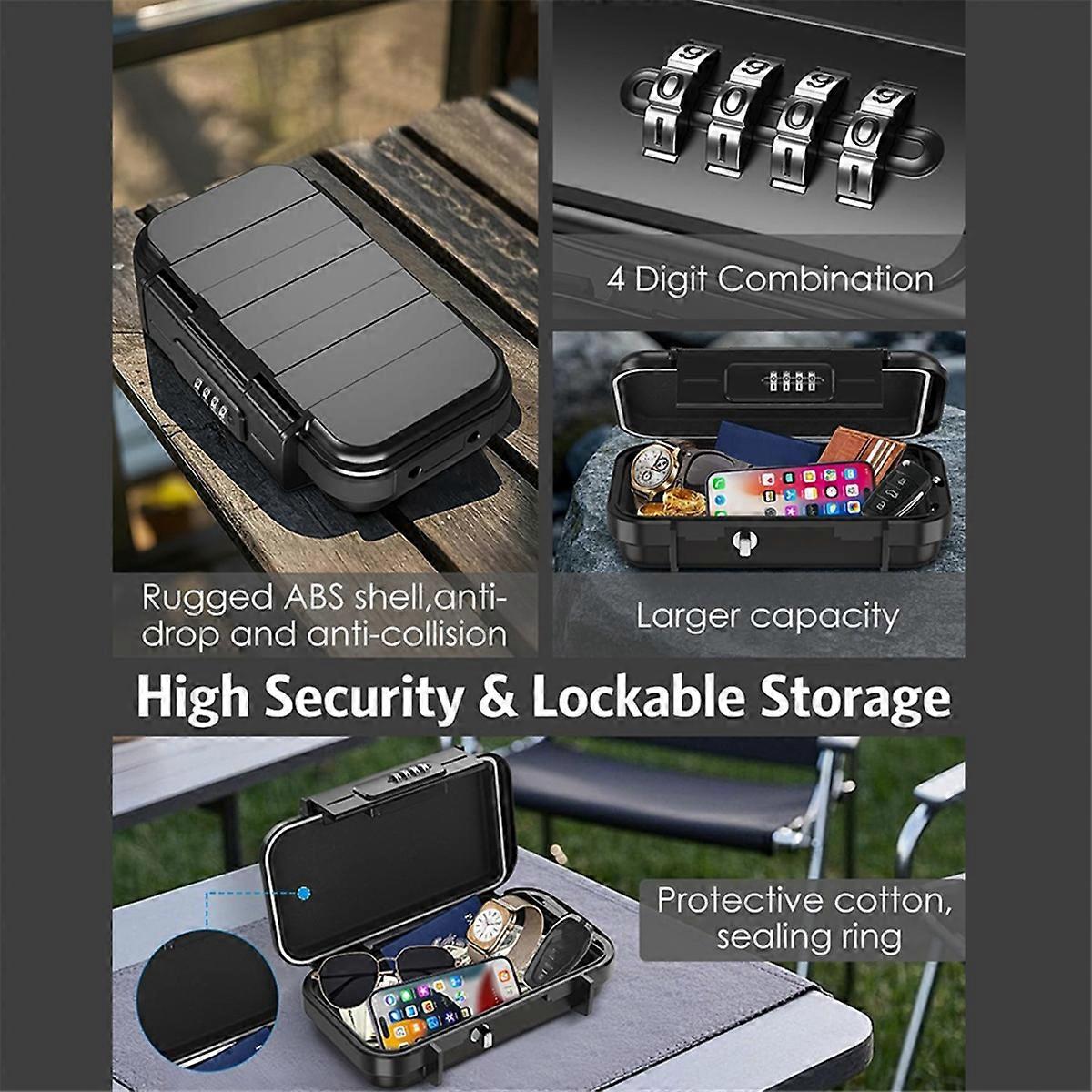 Portable Safe Box for Travel, Combination Security Case LockBox with Code, Waterproof Anti-Theft Min