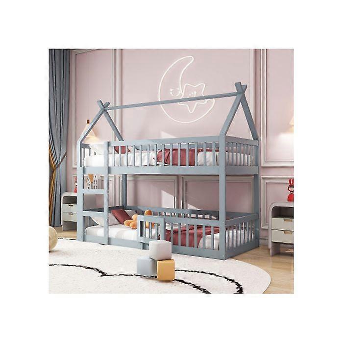 儿童双层床 90*200， 家庭床， 带梯子的双层床， 阁楼设计， 灰色