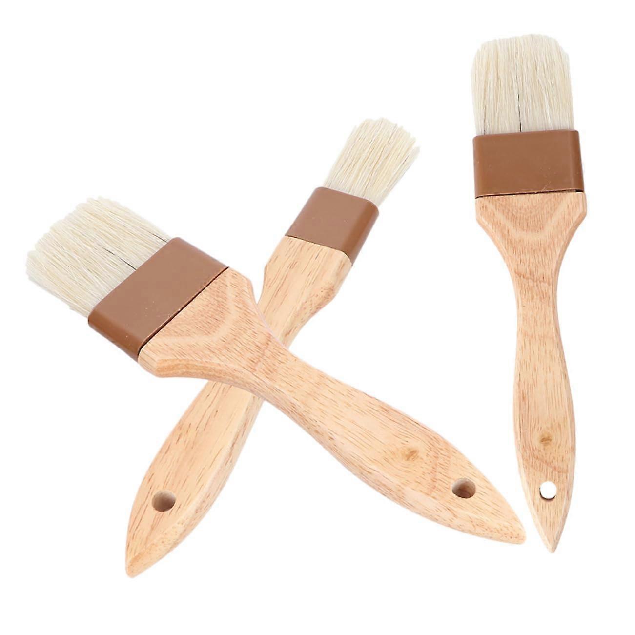 Set of 3 Grill Brushes with Bristles - BBQ Sauce Brush, Grill Oil Brush, Pastry Brush with Wooden Handle for Cooking