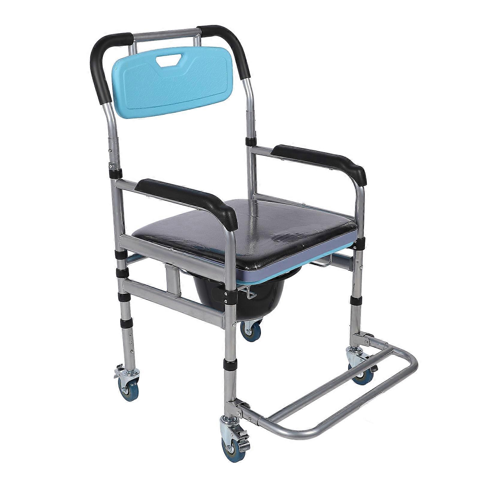 Multifunctional Bedside Commode Chair Adjustable Height Portable Toilet Folding Thicked Bedside Commode with Wheels for Elderly 