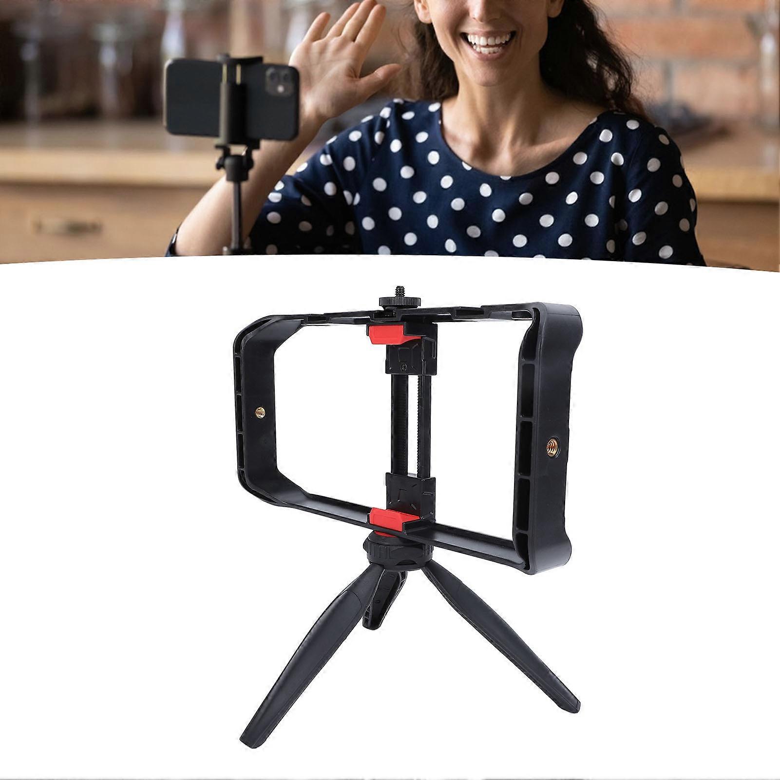 Smartphone Video Rig Filmmaking Vlogging Case Stabilizer Rig with Tripod Cold Shoe Mount 1/4 Inch Screw Interface for Live Streaming