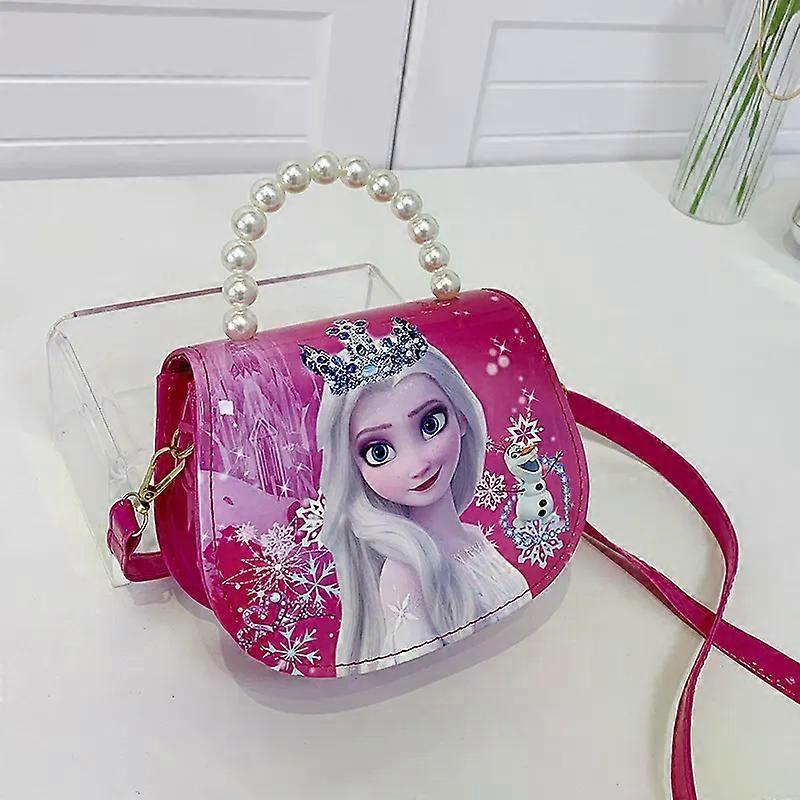 New Frozen 2 Elsa Princess Shoulder Bag Girl Kids Handbag Shopping Bags-Elsa Wearing A Rose Red Crown