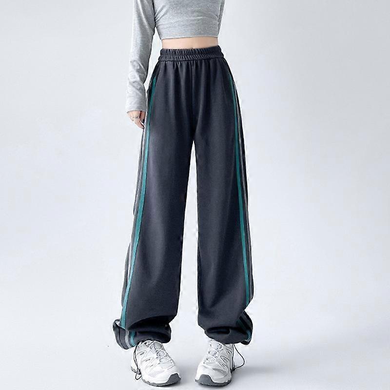Women's Casual Striped Trousers High Waist Straight Thin Wide Leg Casual Pants