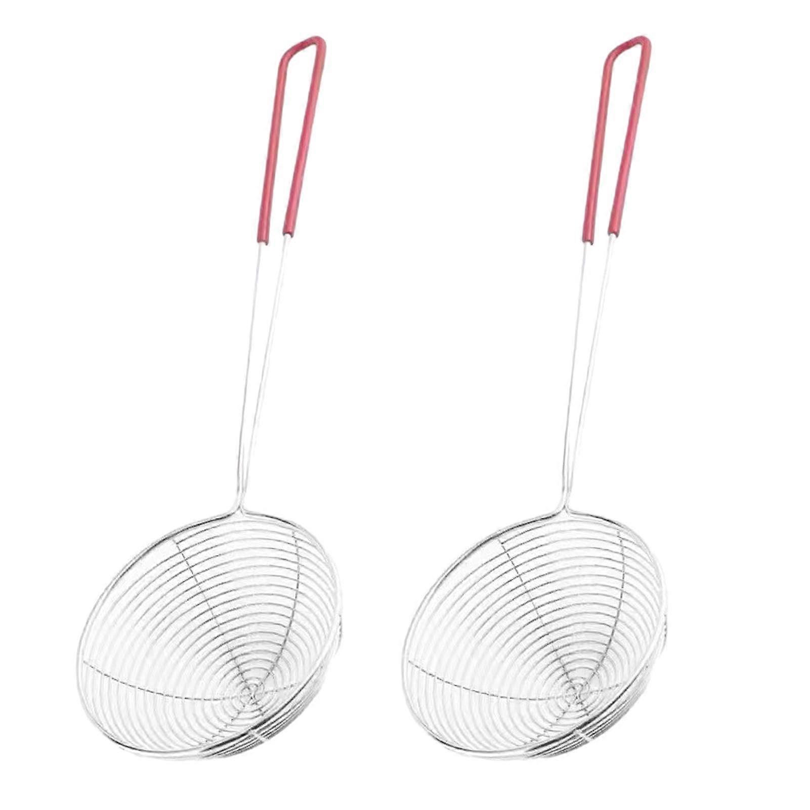 Slotted Spoon Set Of 2 - Stainless Steel Spaetzle Slicer And Sieve Skimmer Long-Handle Sieve Spoon With Hole, Silver/Red
