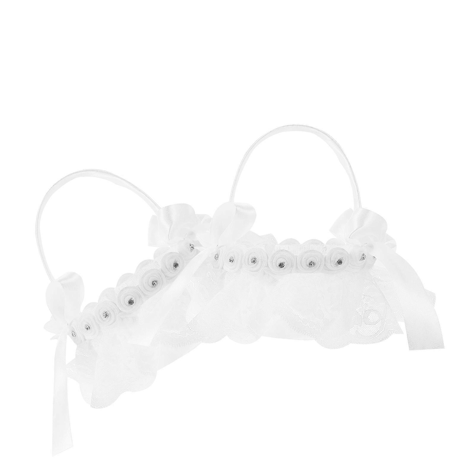 Wedding Flower Baskets 2Pcs White Lace Fabric Basket Versatile Use for Storage
