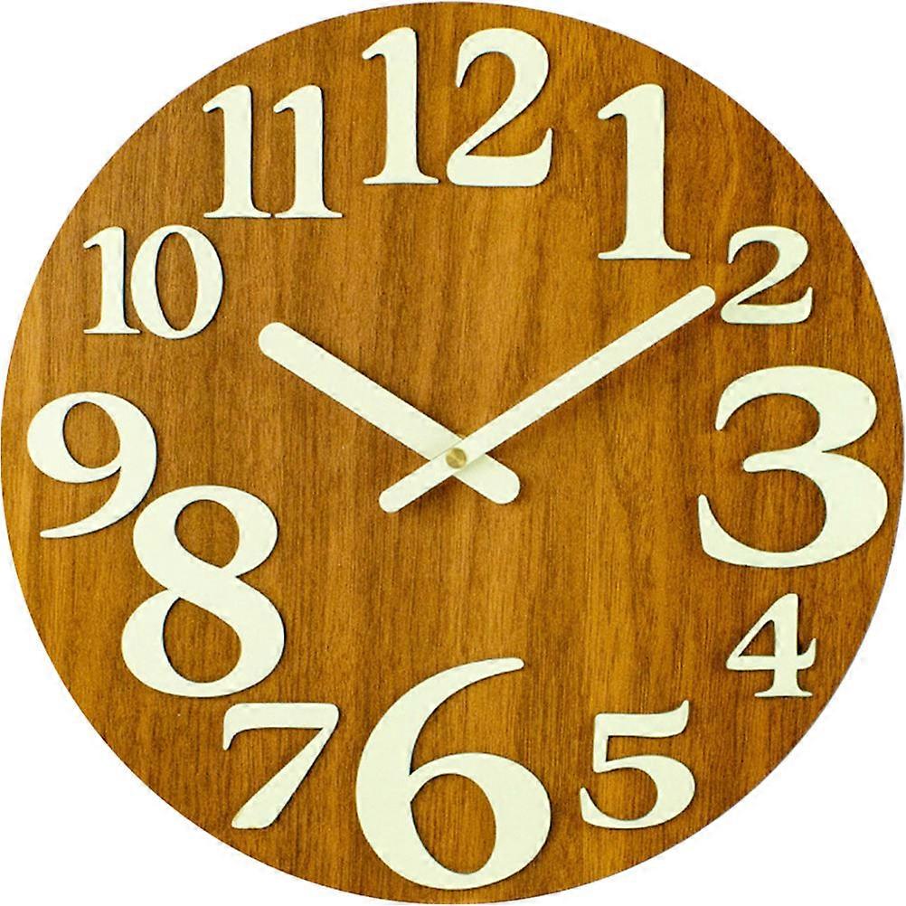 Elegant Wall Clock Creative Luminous Wooden Round Silent Operation Living Room Decor 30x30x2.5cm Glow in The Dark 1Pcs