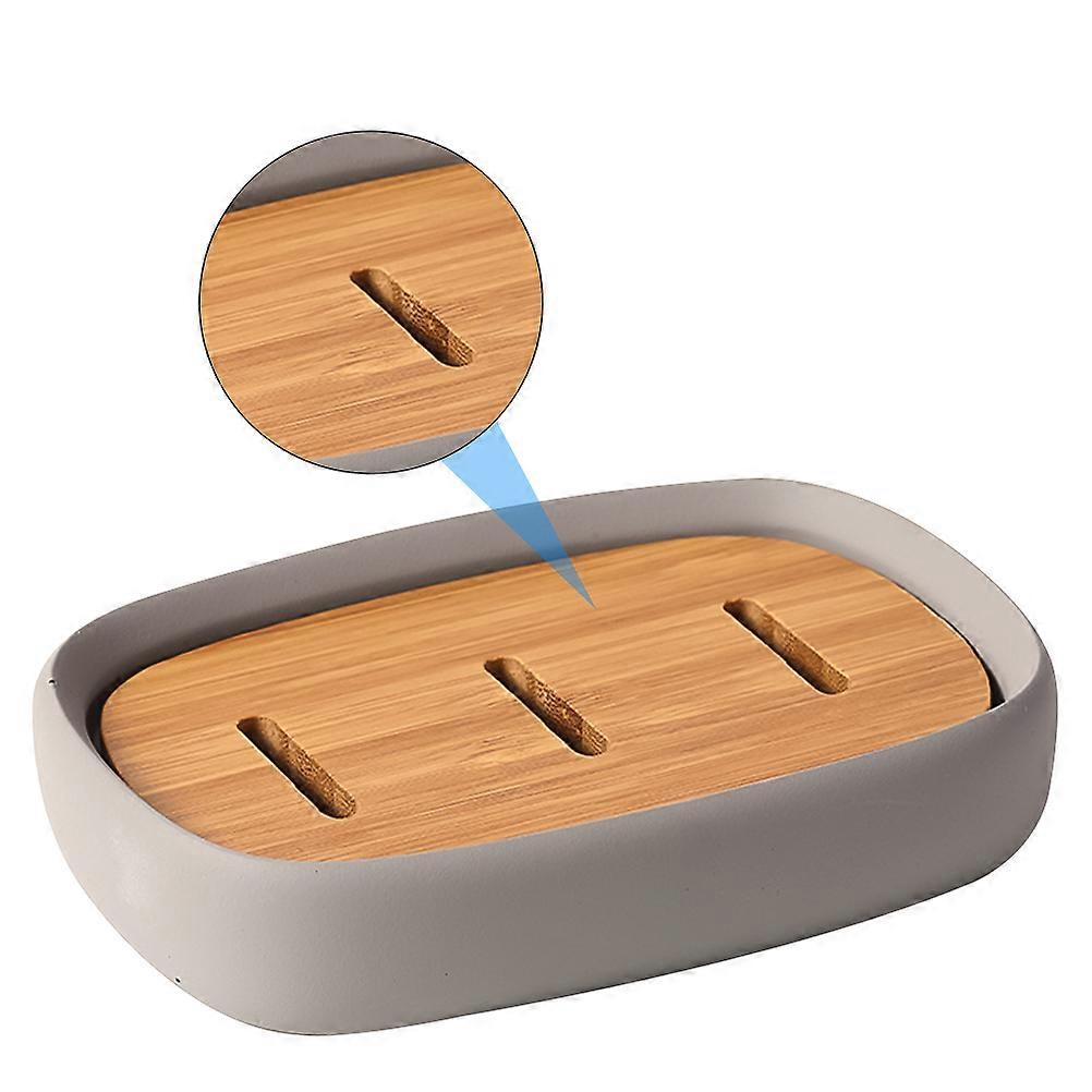 Concrete Bamboo Soap Dish Portable Drainage Tray for Bathroom Travel Use