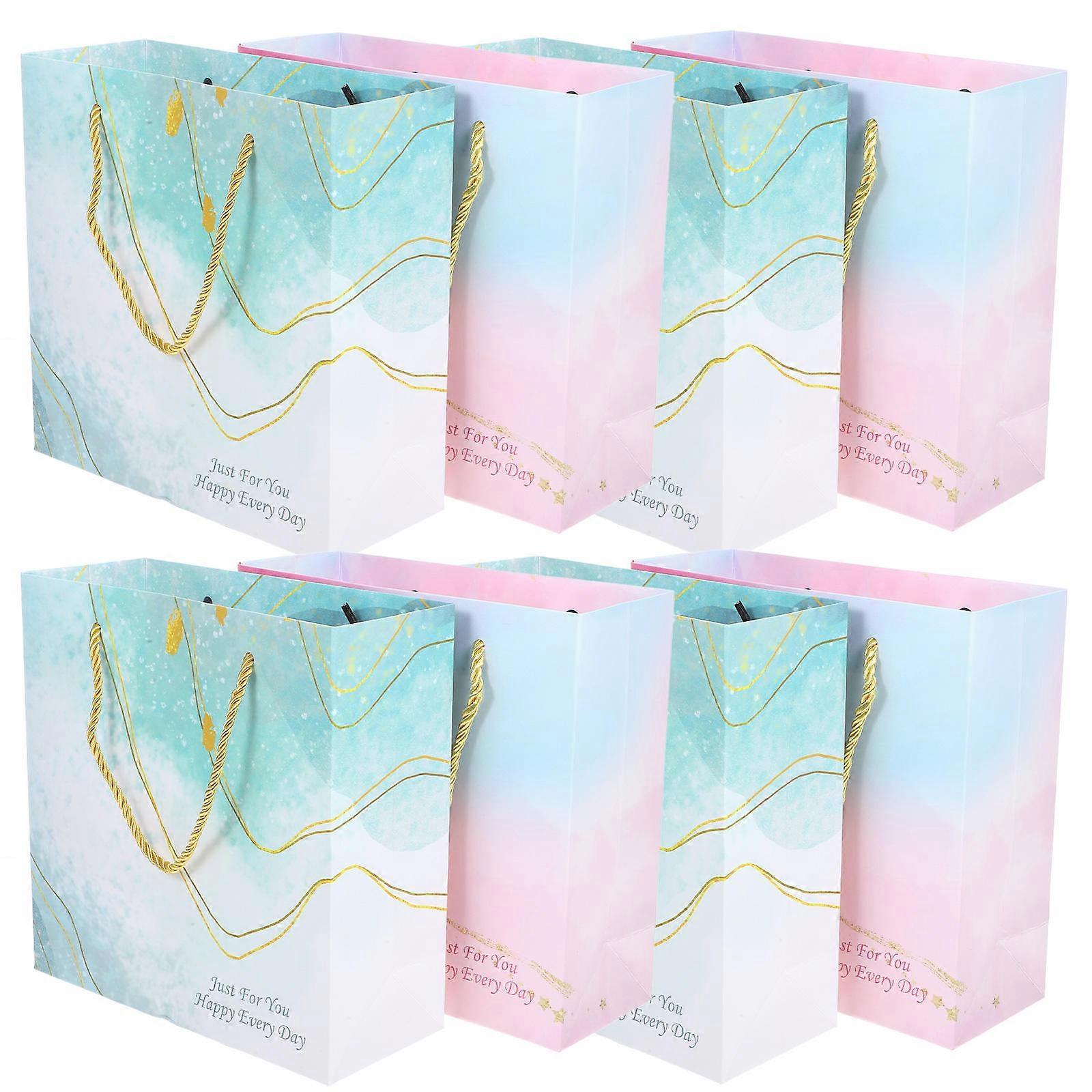 12pcs Holiday Goodie Bags Set for Birthday Party Favors, Medium Paper Gift Bags for Women, Pink Green Gifting Theme Parties