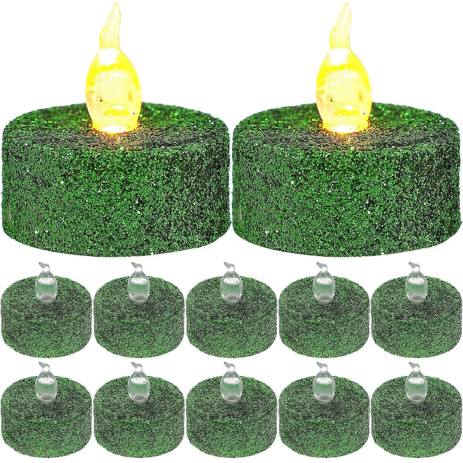 Glitter Led Candles Flameless Candle Long Lighting Time Yellow Flashing For Bars And Cafes 12Set